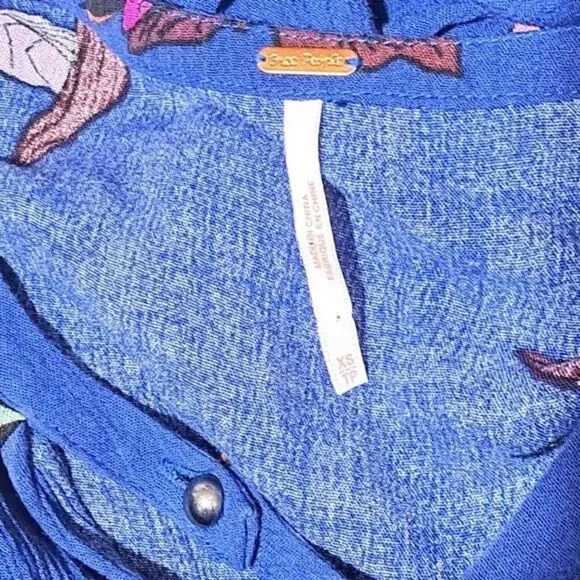 Free People Dress Women XS Tree Swing Blue Tunic Floral Keyhole Boho Long Sleeve - Picture 8 of 9